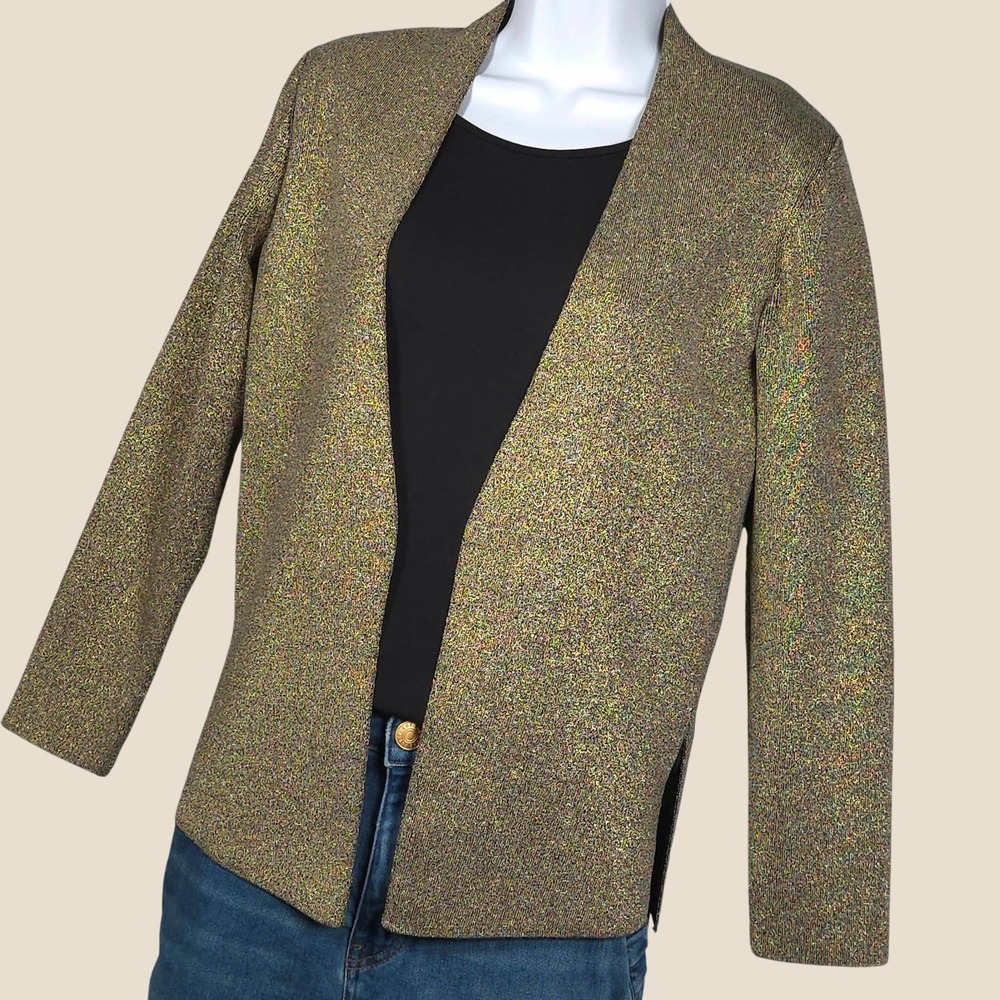 MM LaFleur Women Small Woolf Jardigan Cardigan Gold Metallic Open Front Knit